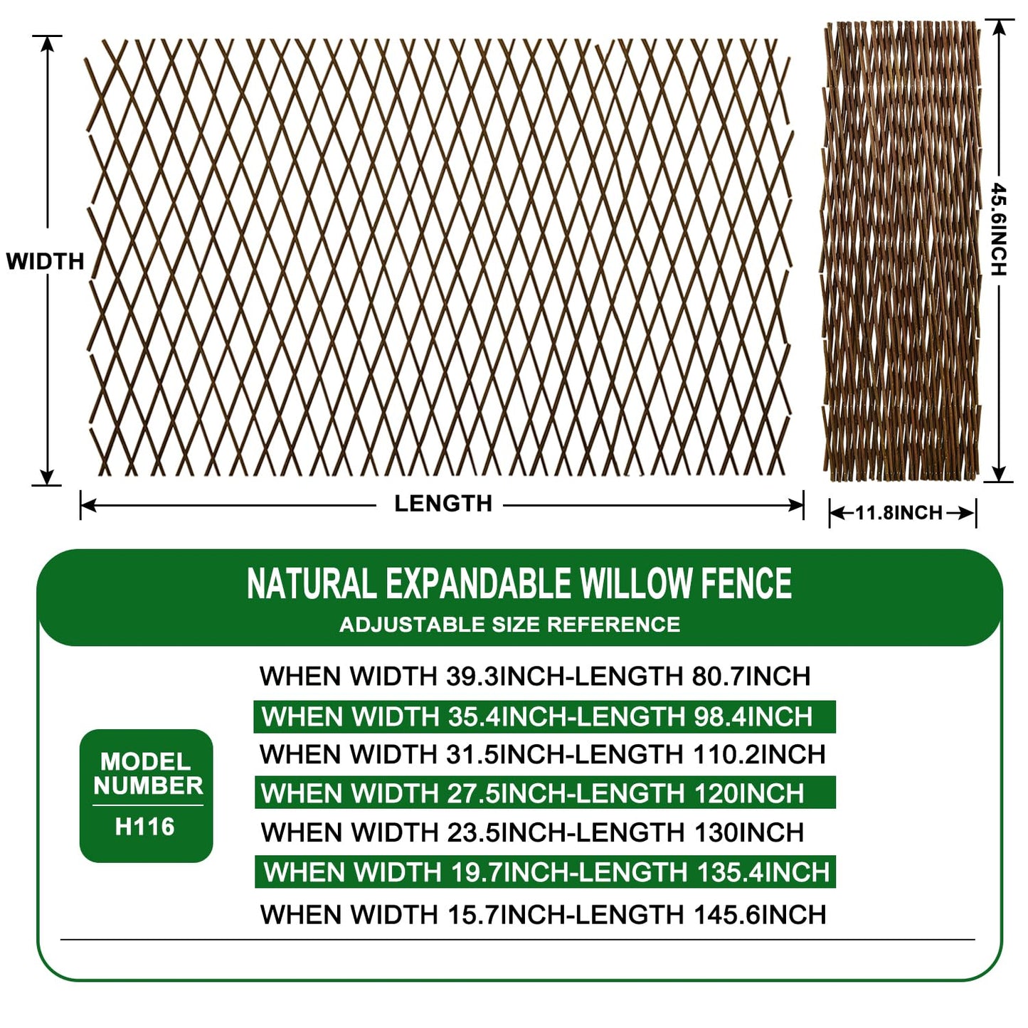 Expandable Garden Trellis Plant Support Willow Lattice Fence Panel for Climbing Plants Vine Ivy Rose Cucumbers Clematis 36X92 Inch