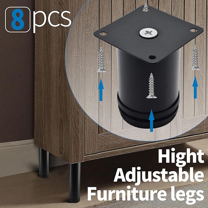 3 Inch Metal Furniture Legs Stainless Steel Adjustable Legs Black Metal Legs