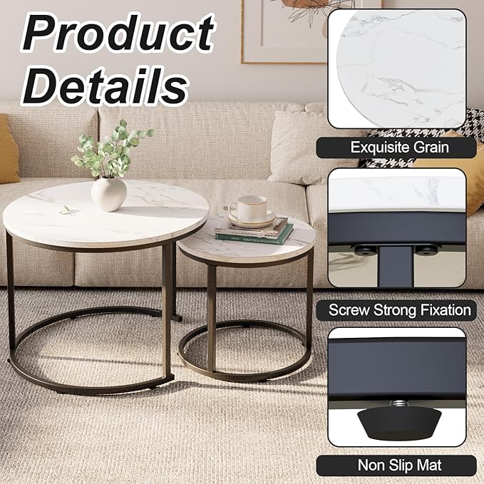 aboxoo Round Nesting Coffee Table Side Table Set of 2 End Tables