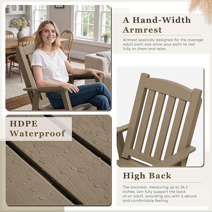 Greesum Set of 2 Outdoor Rocking Chair, All-Weather Patio Rocker, Rust-Proof &
