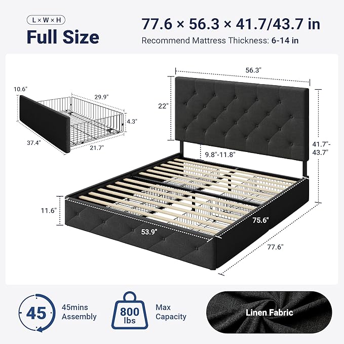 Allewie Upholstered Full Size Platform Bed Frame