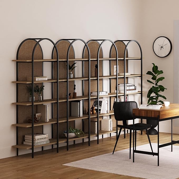 Nathan James Amara Bohemian 5-Shelf Etagere Bookcase, Rattan Open Bookshelf