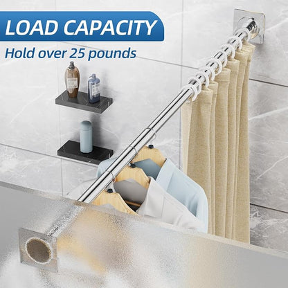 CorkLatta Chrome Shower Curtain Rod,1 Inch Diameter Stainless Steel Adjustable Spring Tension Rods 32 to 92",with Holders,Anti-Slip,Curtain Rods No Drilling(1 Pack)