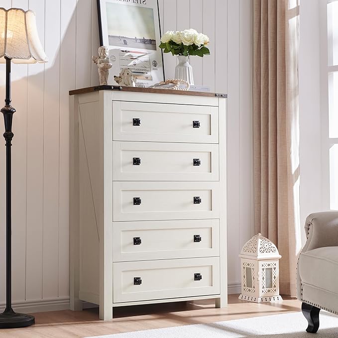 T4TREAM Farmhouse 5 Drawers Dresser Chests