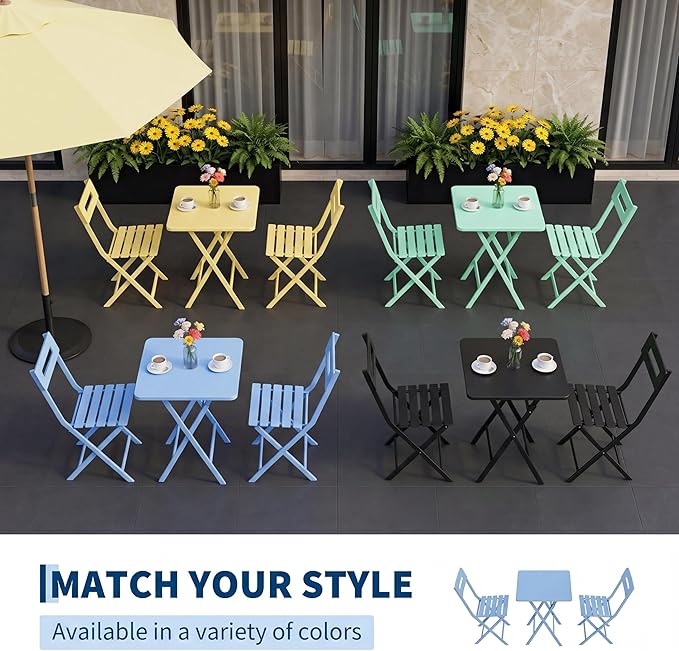 GarveeTech 3-Piece Folding Bistro Set, Heavy Duty Outdoor Patio Furniture