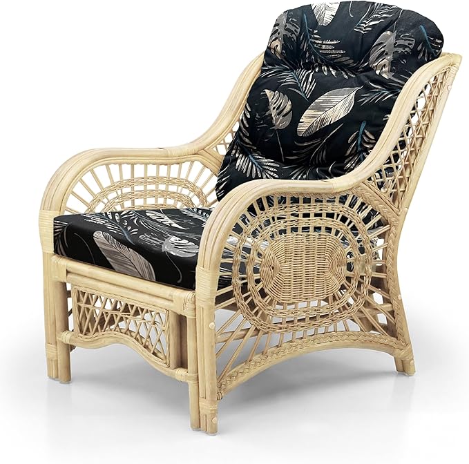 Malibu Lounge Set of 4: 2 Natural Rattan Wicker Chairs, Three-Seater Sofa and