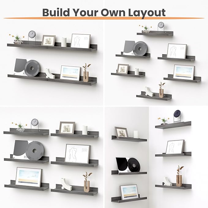 upsimples Floating Shelves for Wall, Wall Shelves for Decor Storage Set of 6