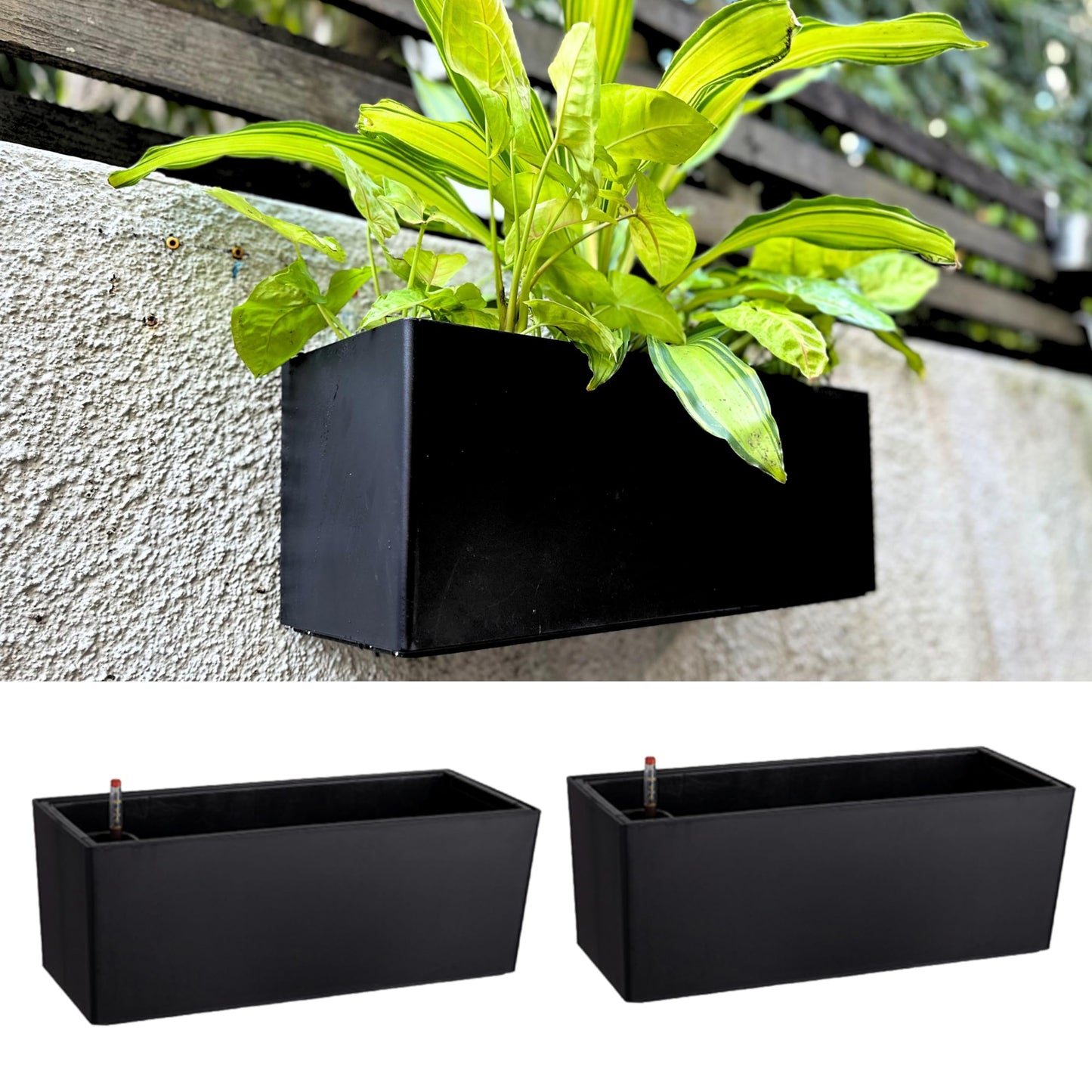 LaLaGreen Bundle - 4 Pack, 20 Inch Black and White Self Watering Hanging Planter Boxes Flower Pot, Rectangular Wall Mount, Indoor Vertical Garden Modern Window Sill Herb Trendy Outdoor Home Decor