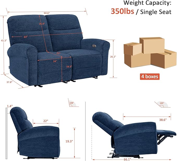 MCombo 64.6" Wall Hugger Power Loveseat Recliner Sofa