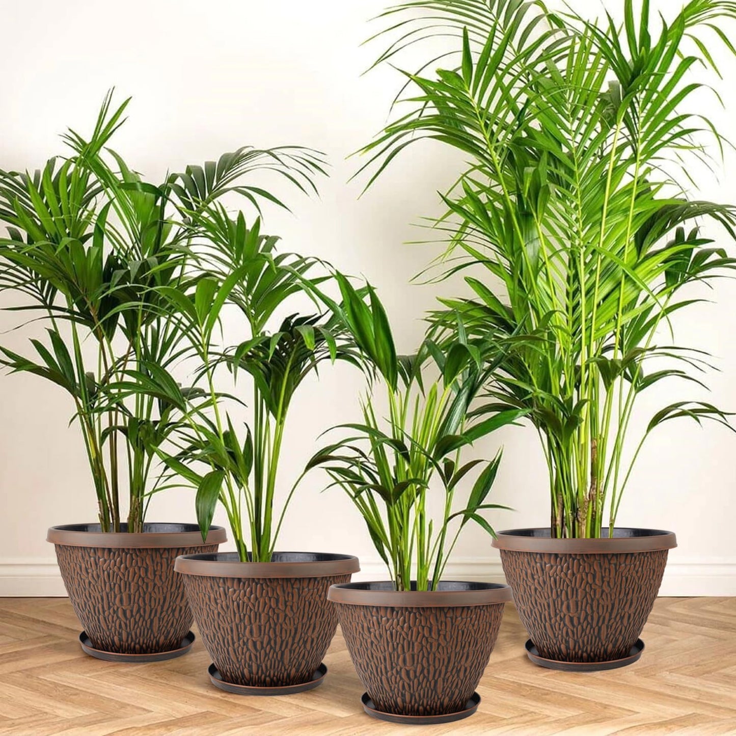 Nooulap 8 Pack Plant Pots for Indoor Outdoor Plants, Plastic Flower Pots Outdoor with Drainage Hole & Tray, Lightweight Planters Garden Home Decor, 4 Pack 8 inch and 4 Pack 10 inch