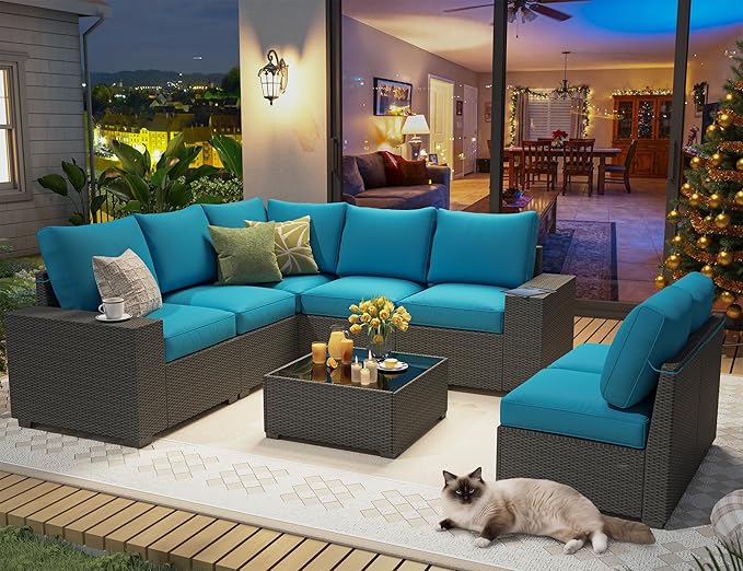 8 Piece Outdoor Patio Furniture Set, Outdoor Sectional Furniture, Rattan &