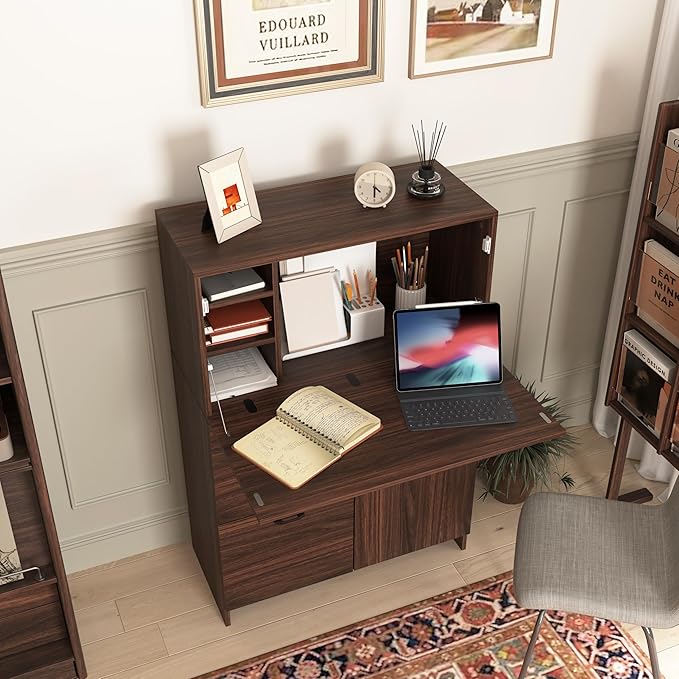 Foldable Desk Cabinet with Storage Drawers & Shelves