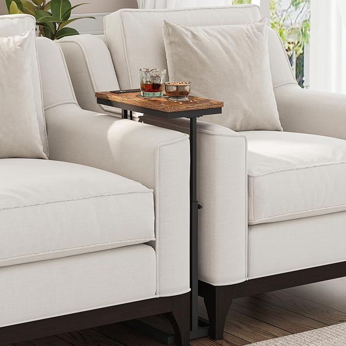 TUTOTAK End Table with Charging Station, Side Table, Tall Couch Table, Sofa