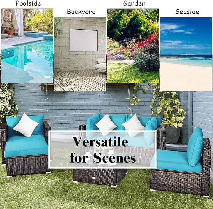 Tangkula 6 Pieces Wicker Patio Furniture Set, PE Rattan Outdoor Sectional