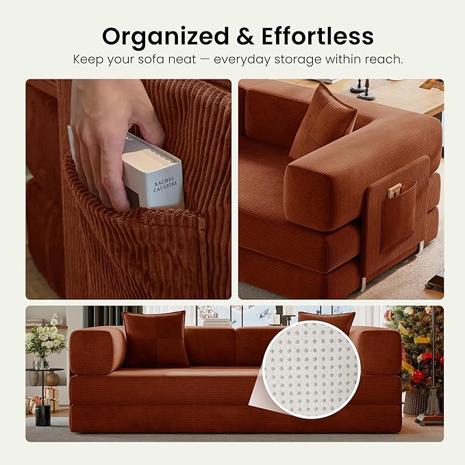 78.8" Convertible Futon Sofa Bed, Corduroy Futon Couch