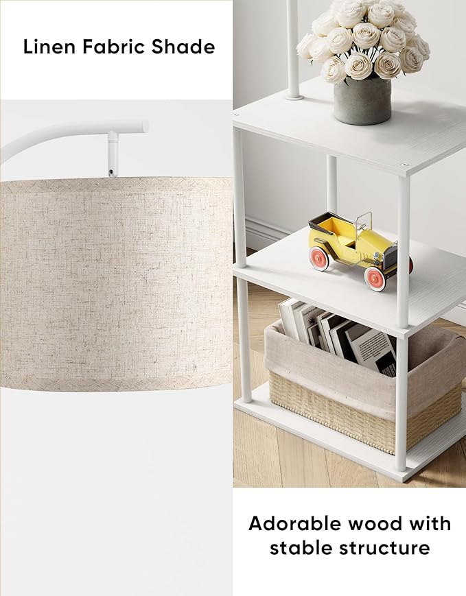 PARTPHONER Floor Lamp with Table, Night Stand with Lamp, Narrow Side Table with