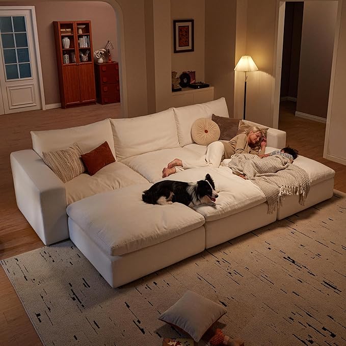 Cloud Couch Sectional 113.8'' Oversized Modular Deep Seat Sofa Bed Comfy White