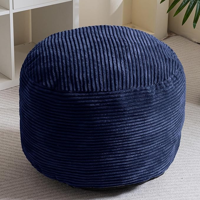 HIGOGOGO Round Stuffed Pouf Ottoman, Corduroy Poufs