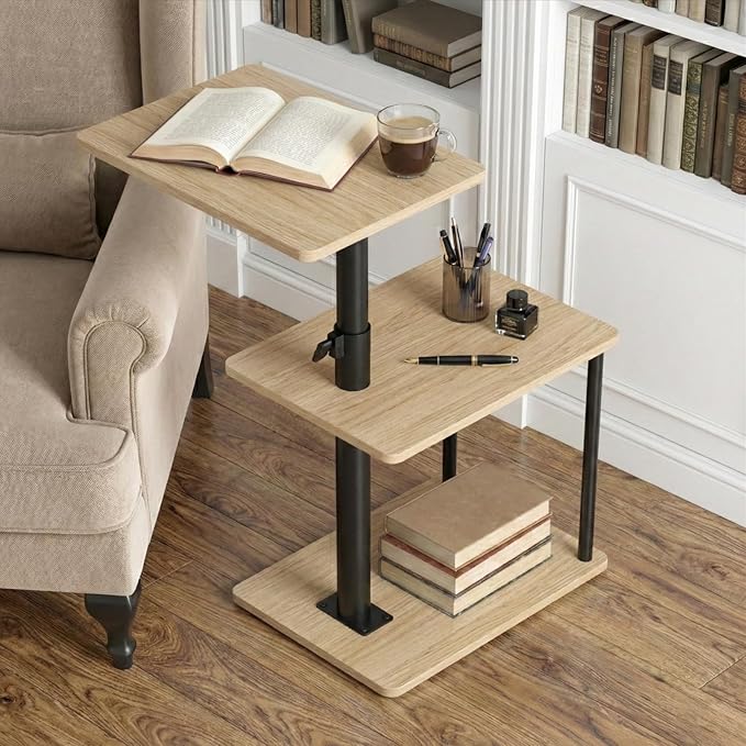 Faesun 360° Swivel Side Table for Height Adjustable, C Shaped End Table for