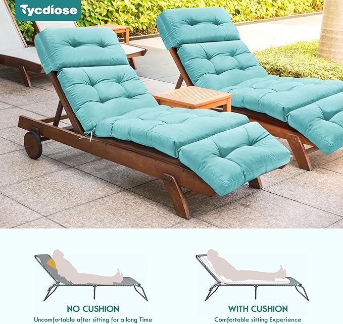 Outdoor Chaise Lounge Chair Cushion Waterproof 74.4 x 22 x 4.7 Inches Memory