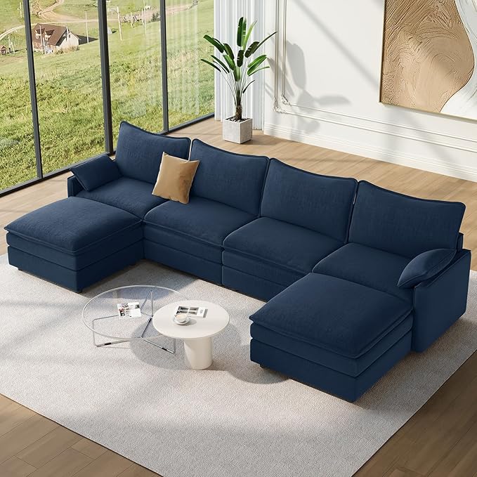 Vesgantti 142" U Shaped Sectional Couch, Comfy Cloud Modular Sectional Sofa