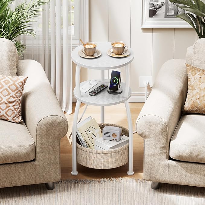 Round Side Table, 3-Tier End Table