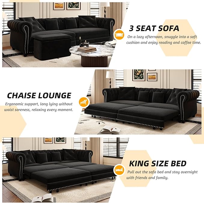 89" Velvet Convertible Sofa Bed Couch