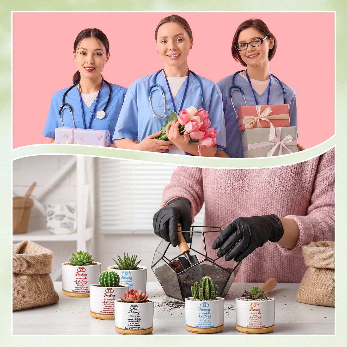 Yungyan 6 Pcs Nurse Week Gifts Bulk 2026 Nurse Appreciation Succulent Plant Pot Nursing is a Work of Heart Ceramic Flower Planter Accessories for Graduation Season Hospital Plant Not Included