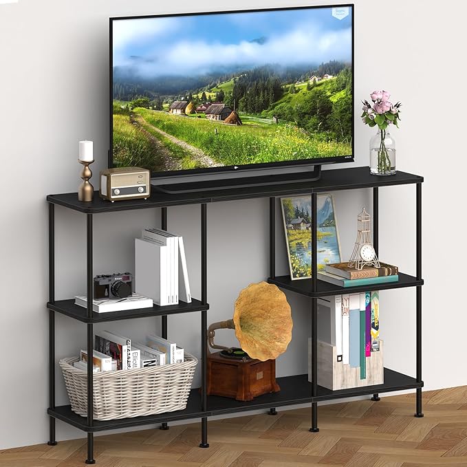 ETELI Tall Black TV Stand with Storage Small Entertainment Center