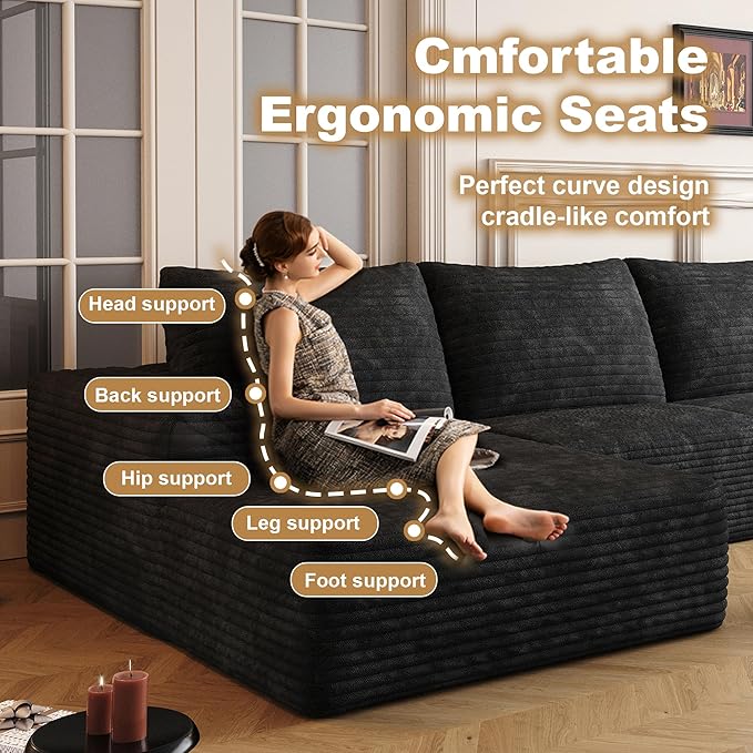 136" Sectional Couches for Living Room Cloud Couch Sofa