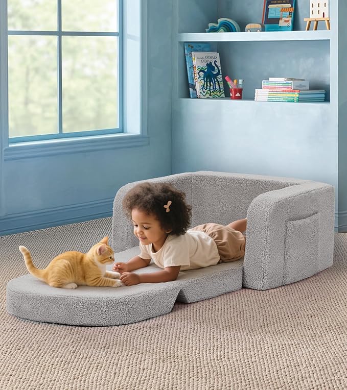 Foryoomi Kids Couch, 2-in-1 Soft Toddler Couch Fold Out