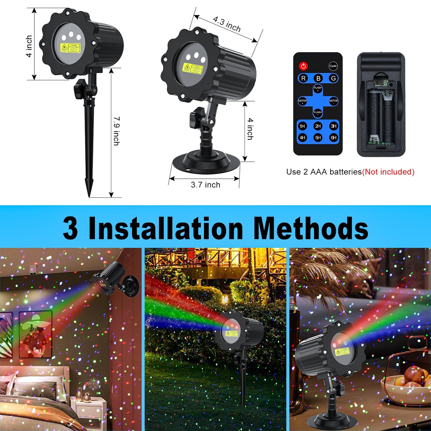SHEDALED Laser Christmas Projector Lights Outdoor, RGB Laser Light Projector, Firefly Lights Show with Remote & Timer, Waterproof, Holiday Decoration for Christmas, Home House Decor, Party, Garden