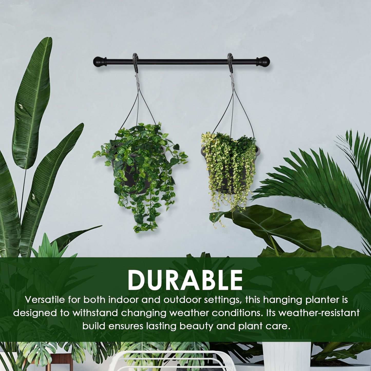 J3A Collections 10in Euro Hanging Planters for Indoor Plants 2 Pieces 10inch Hanging Planter with (2) 40cm Hooks, Self Watering Indoor Outdoor Hanging Pots with Drainage Holes and Removable Drip Tray