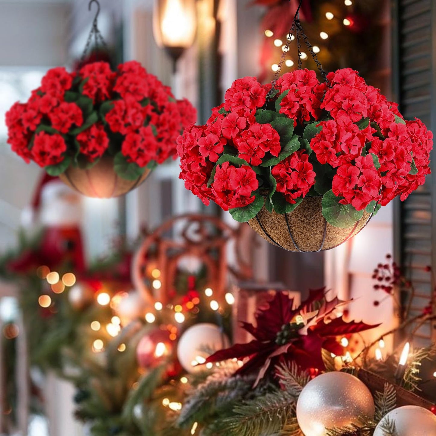 Hananona 6 Pcs Artificial Geranium Flowers for Outdoors Geranium Silk Red Flower Outdoor UV Resistant Garden Plants Faux Flowers for Christmas Home Kitchen Table Centerpieces Decor (6, Red)