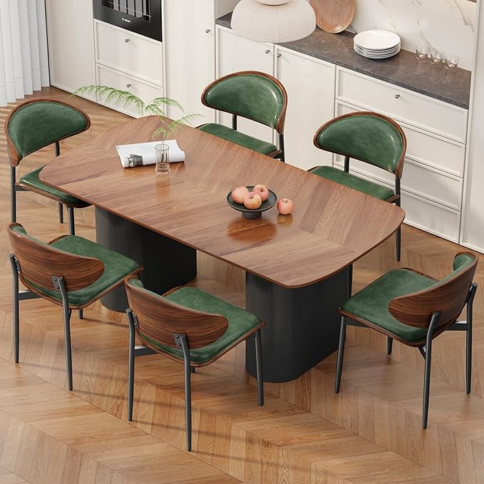 REONEY Dining Chairs Set of 8, Mid-Century Modern Upholstered PU Leather Chairs