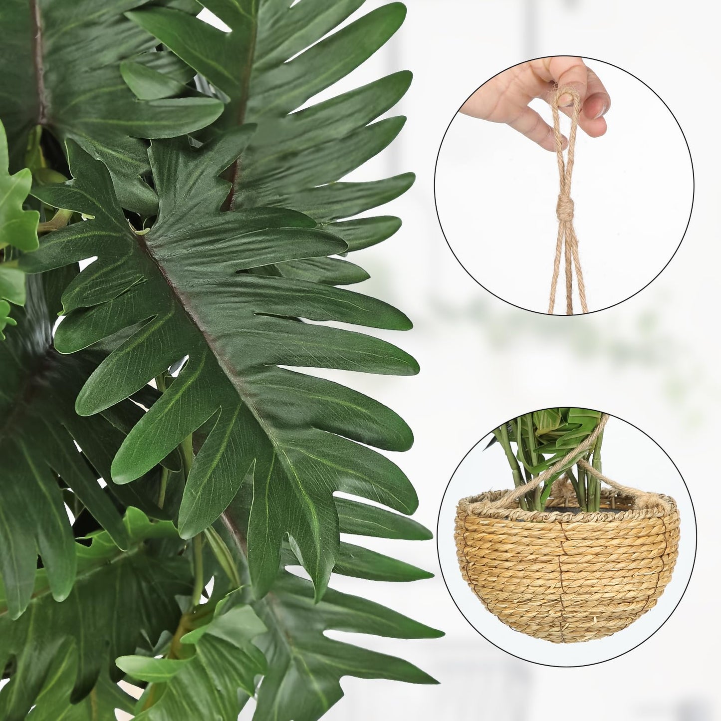 Large Fake Hanging Plants in Pot for Indoor & Outdoor, Long Artificial Monstera Hanging Basket, 27.6" Fake Potted Vines Ivy Greenery Plant for Room Wall Shelf Decor Living Room Bathroom Patio Porch