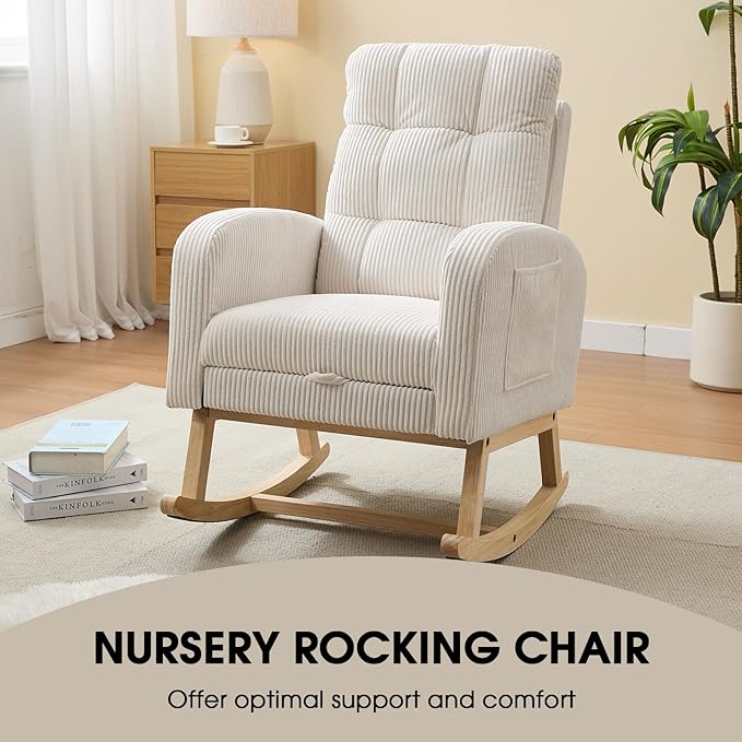NIOIIKIT Nursery Rocking Chair, Corduroy Upholstered Rocking Chair