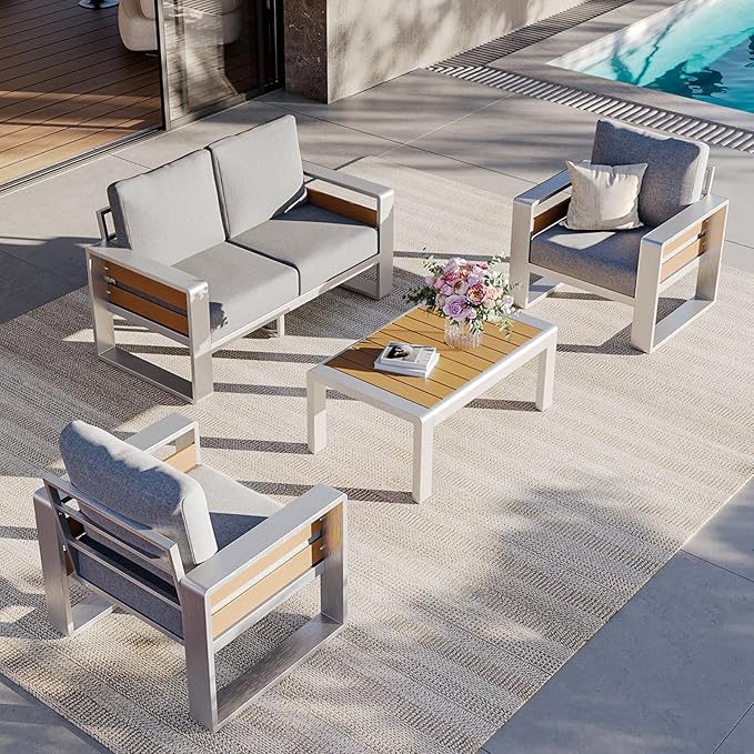 Aoxun Aluminum Outdoor Patio Furniture Set, Coffee Table ×1