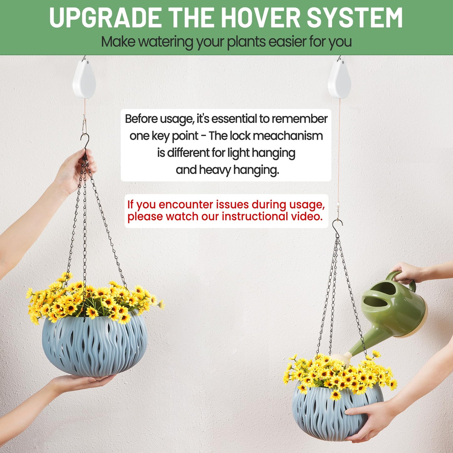 Kitwinney Retractable Plant Hanger - Upgrade Plant Pulleys for Hanging Plants, Easy to Raise and Lower, Suitable for Garden Flower Pots, Hanging Planter, Bird Feeder（White, 2 PCS）