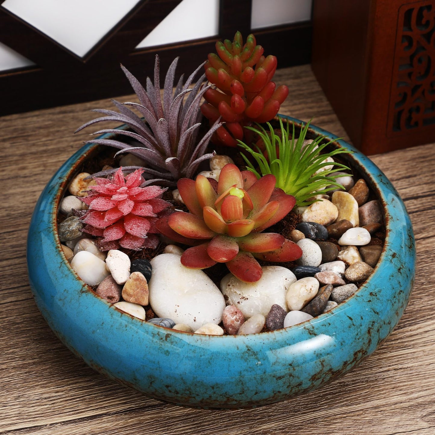 Toddmomy Lotus Planter Bowl 6.88 Inch Round Shallow Plant Pot with Drainage Hole Decorative Succulent Planter for Indoor Bonsai and Flower Plants