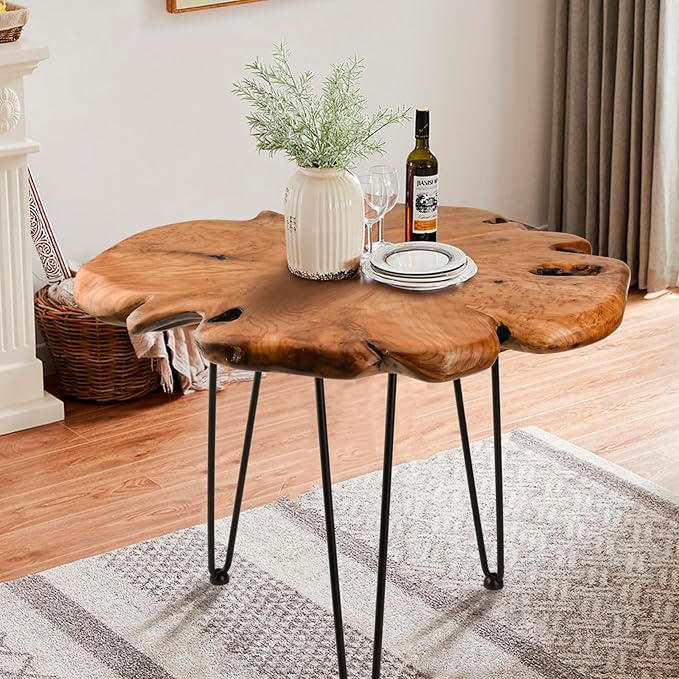 23.6 Inch Live Edge Side Table, Wood Freeform Small End Table