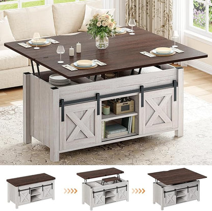 SEDETA Lift Top Coffee Table, 4 in 1 Multi-Function Convertible Coffee Tables with Storage and Hidden Compartment, Farmhouse Coffee Table Converts to Dining Table for Living Room, Vintage White