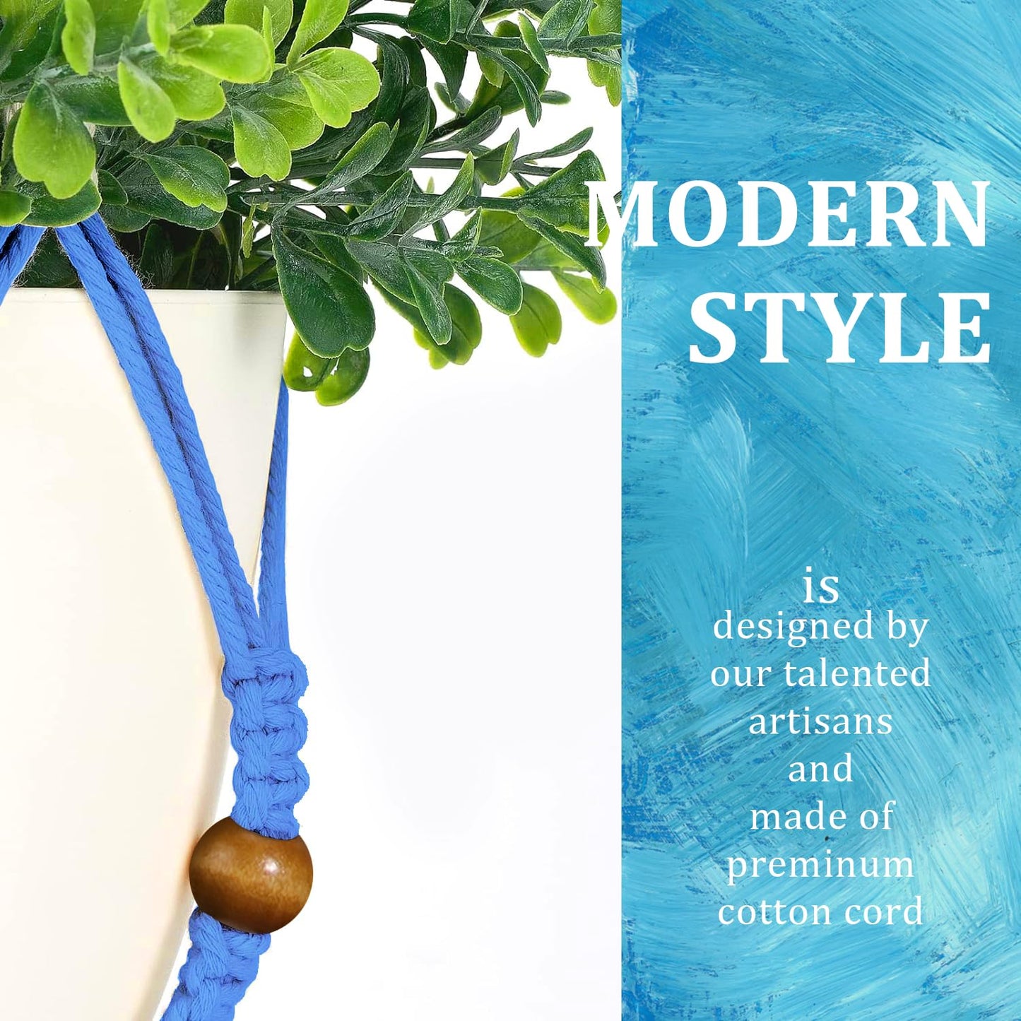 MENG ZHI AO 3 Pcs 35 Inch Macrame Plant Hanger Flower Pot Hanging Plant Holder No Tassels Decorative Hanging Planter Basket with Wood Beads for Indoor Outdoor Home Decor (Blue)