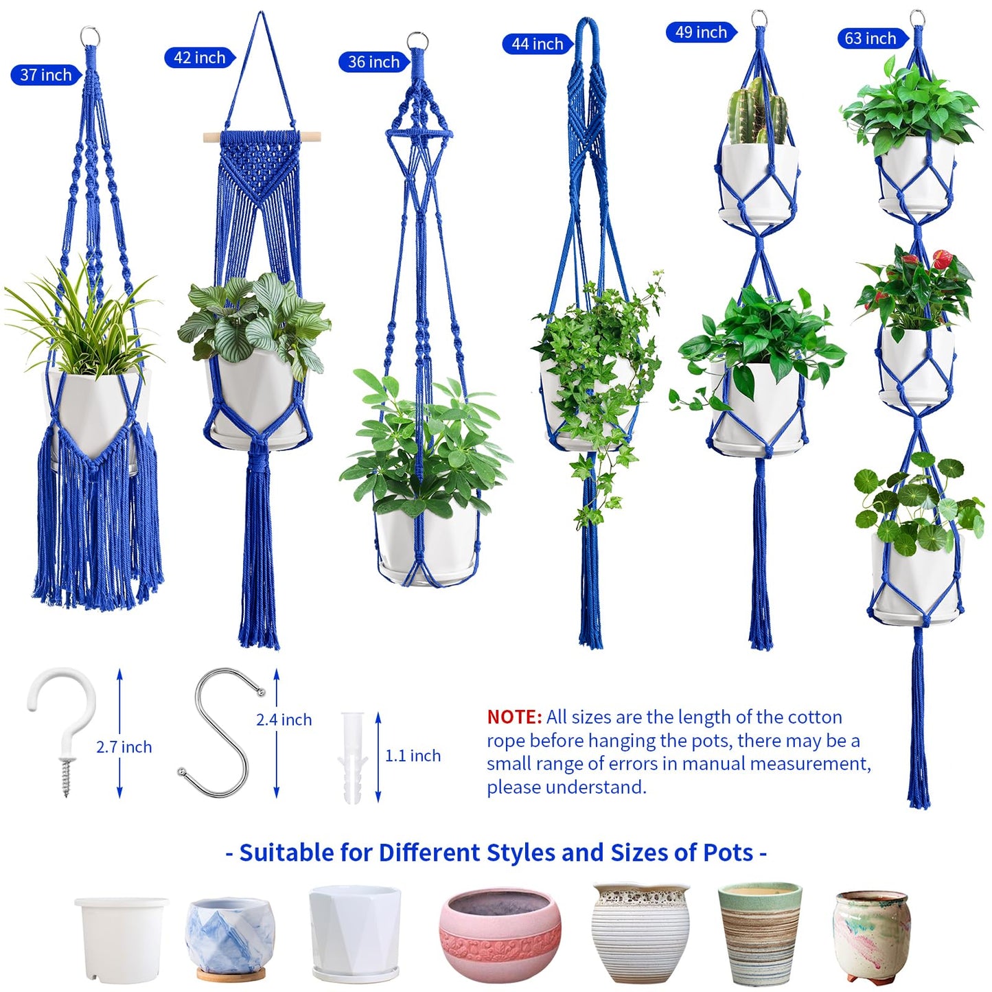 SFENNGPET Macrame Plant Hangers, 6Pack Hanging Planters for Indoor Plants w/ 6 Set Hangers Kit Handmade Macromay Plant Hangers Indoor Flower Pots Holder Stand for Boho Home Décor (POTS NOT Included)
