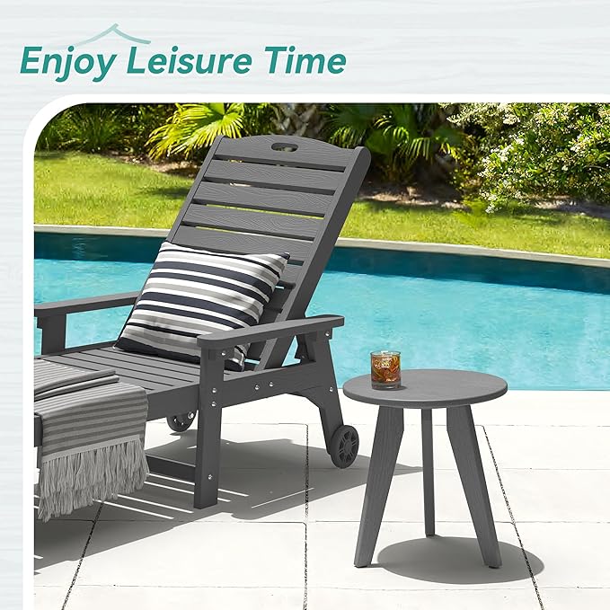 HDPS Outdoor Side Table, Small Round Side Table Weather-Resistant, Outdoor Side