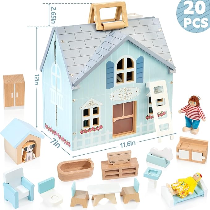 WOODMAM Foldable Wooden Dollhouse