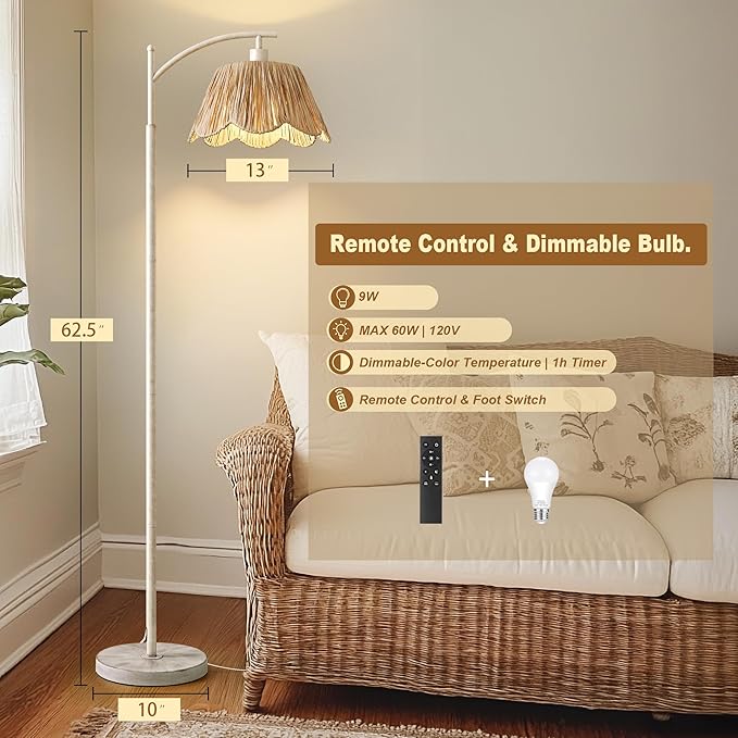 Oneach Rattan Floor Lamp for Living Room