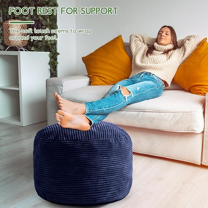 HIGOGOGO Round Stuffed Pouf Ottoman, Corduroy Poufs