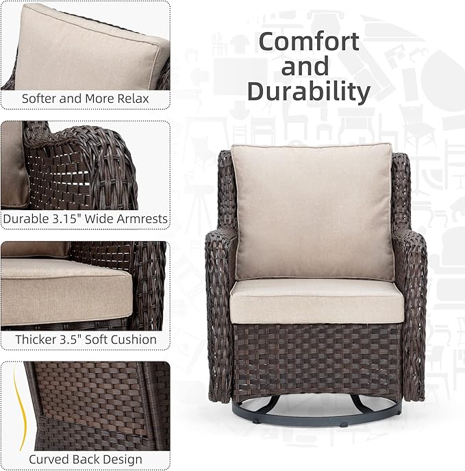 Towallmark Outdoor Swivel Wicker Glider Patio Chairs