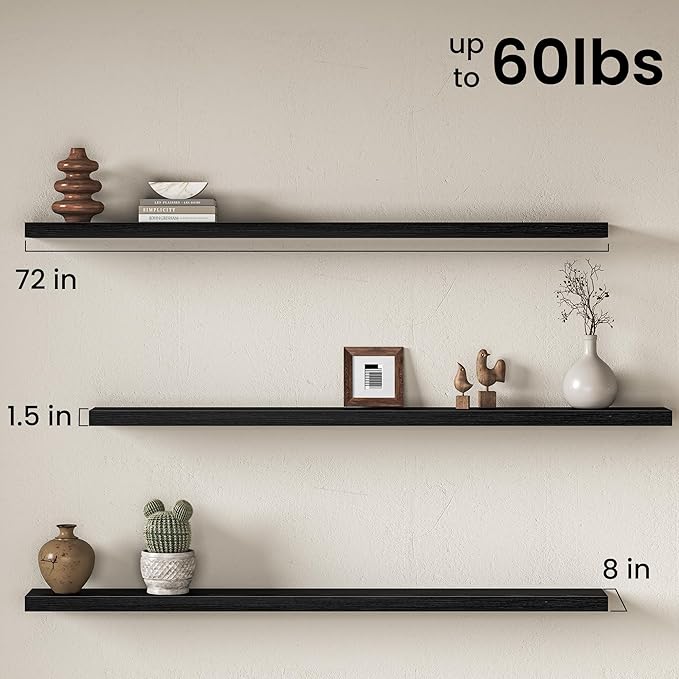 Fun Memories 72Inch Long Floating Shelves, 8 Inch Deep Shelves